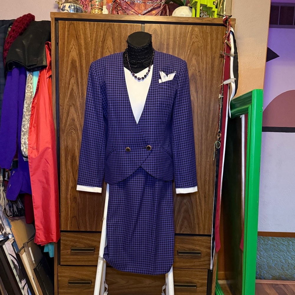 Vintage Purple Plaid Skirt Suit